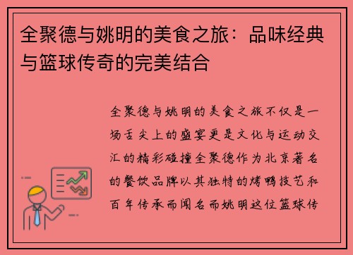 全聚德与姚明的美食之旅：品味经典与篮球传奇的完美结合